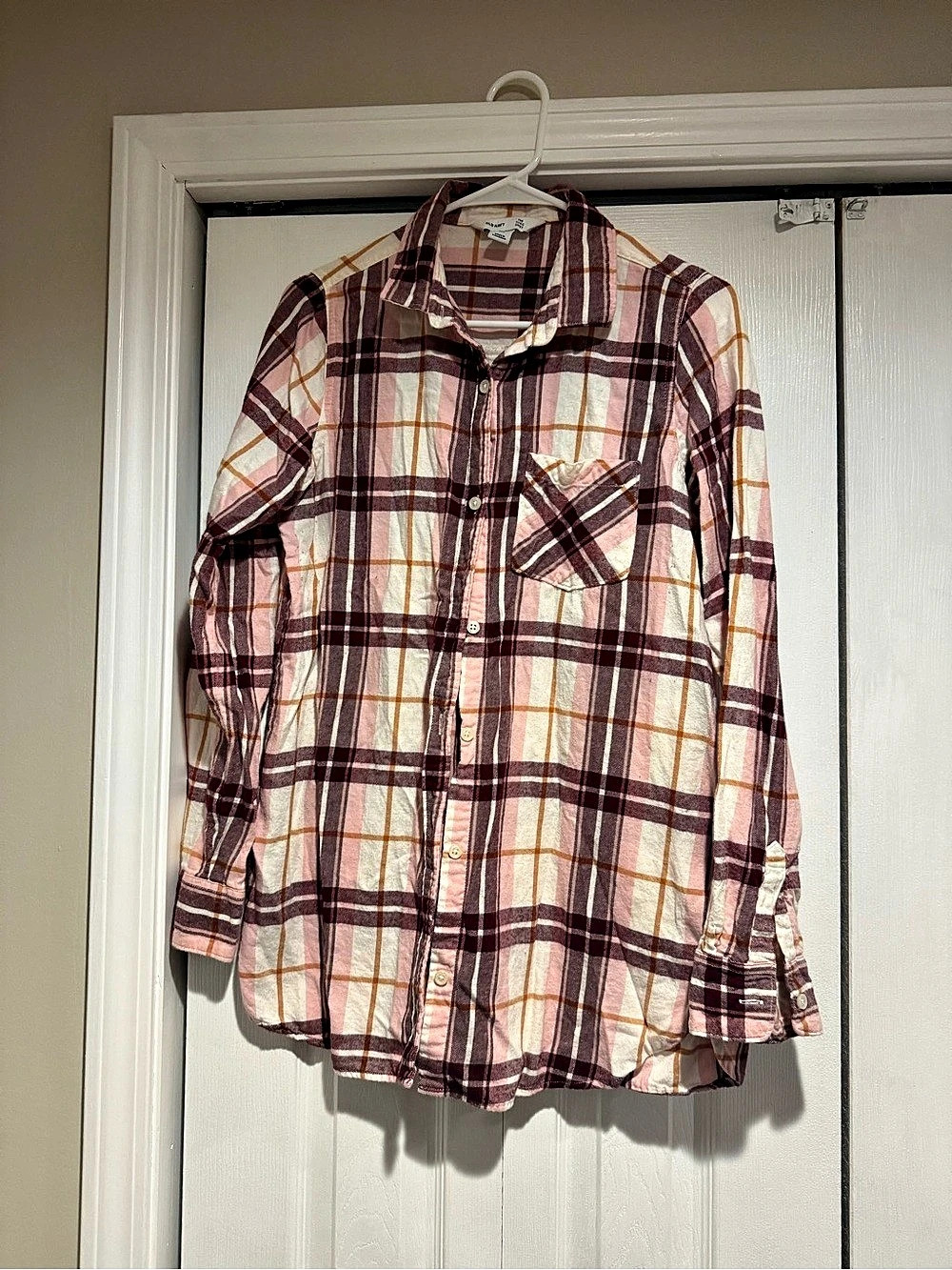 Old Navy The Tunic Shirt Plaid Button Down Brown & Pink Medium